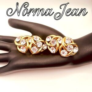 Vintage Norman Jean Gold-Tone Rhinestone Clip-On Earrings Statement Jewelry